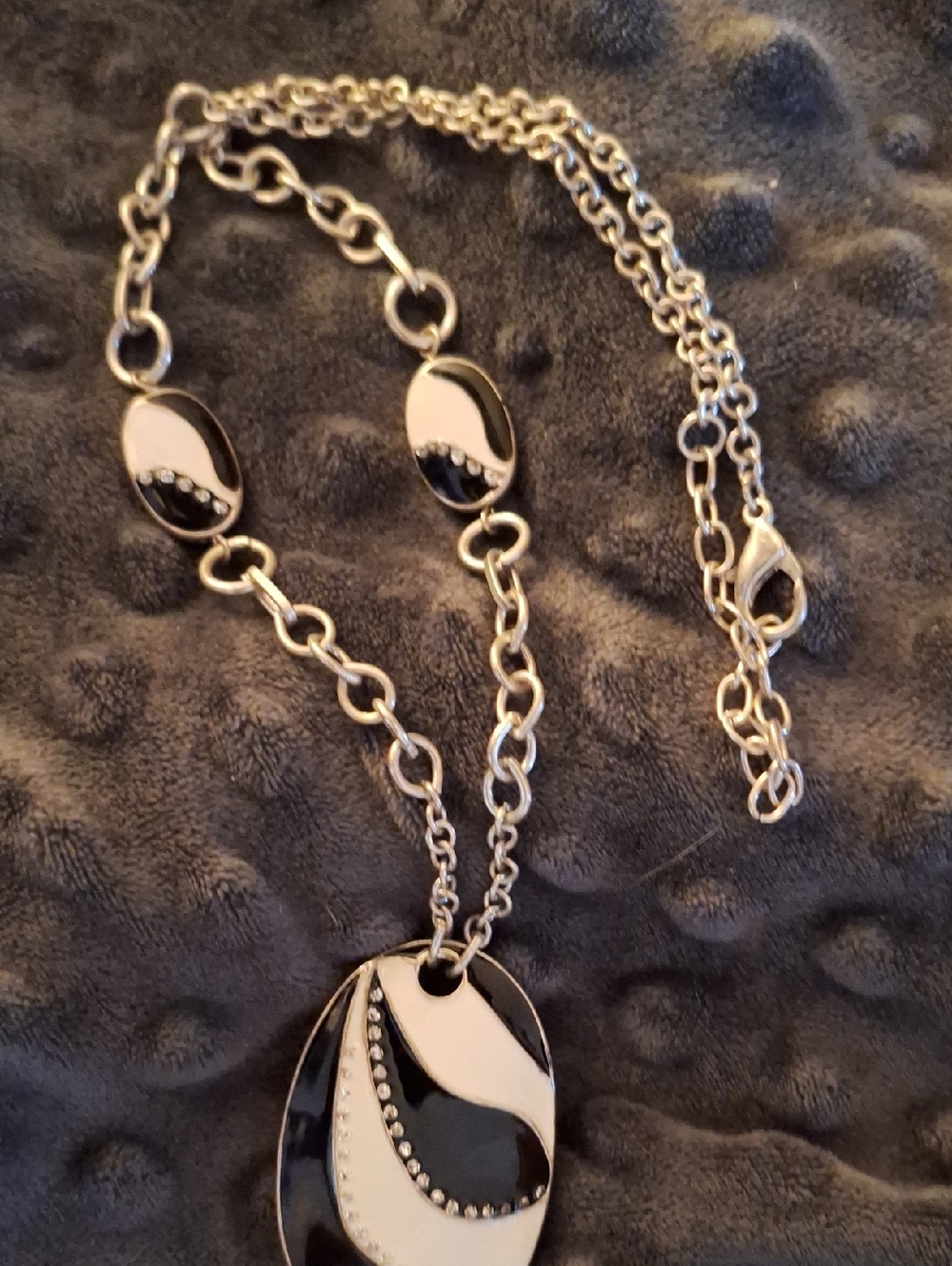 Silver-Tone Black & White Pendant Necklace - Women Jewelry